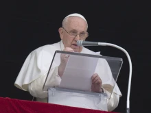 Pope Francis speaks during his Angelus address on March 19, 2023.