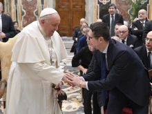 Pope Francis meets with the prefects of the Italian Republic in the Clementine Hall of the Apostolic Palace on Dec. 11, 2023.