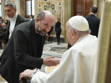 Pope Francis met with members of a film foundation established by the Italian bishops’ conference on Feb. 20, 2023.