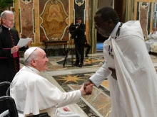 Pope Francis meets participants in the general chapter of the Missionaries of Africa (White Fathers) in the Vatican’s Clementine Hall, June 13, 2022.