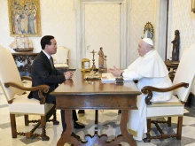 Vietnam’s President Vo Van Thuong meets with Pope Francis at the Vatican on July 27, 2023.