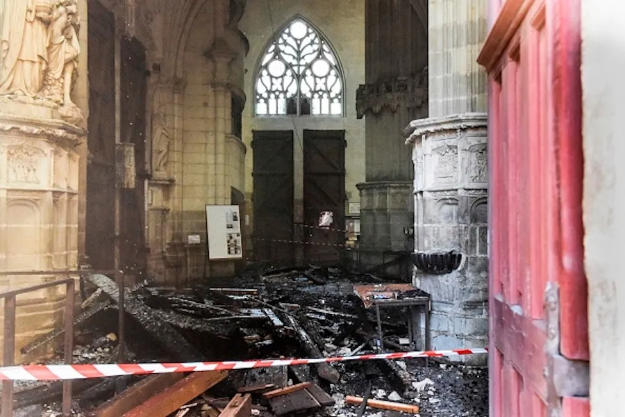 The damage inside the Saint-Pierre-et-Saint-Paul cathedral in Nantes, western France after a July 18 fire.  ?w=200&h=150