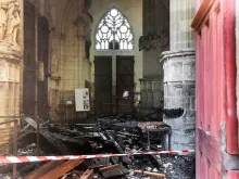 The damage inside the Saint-Pierre-et-Saint-Paul cathedral in Nantes, western France after a July 18 fire.  