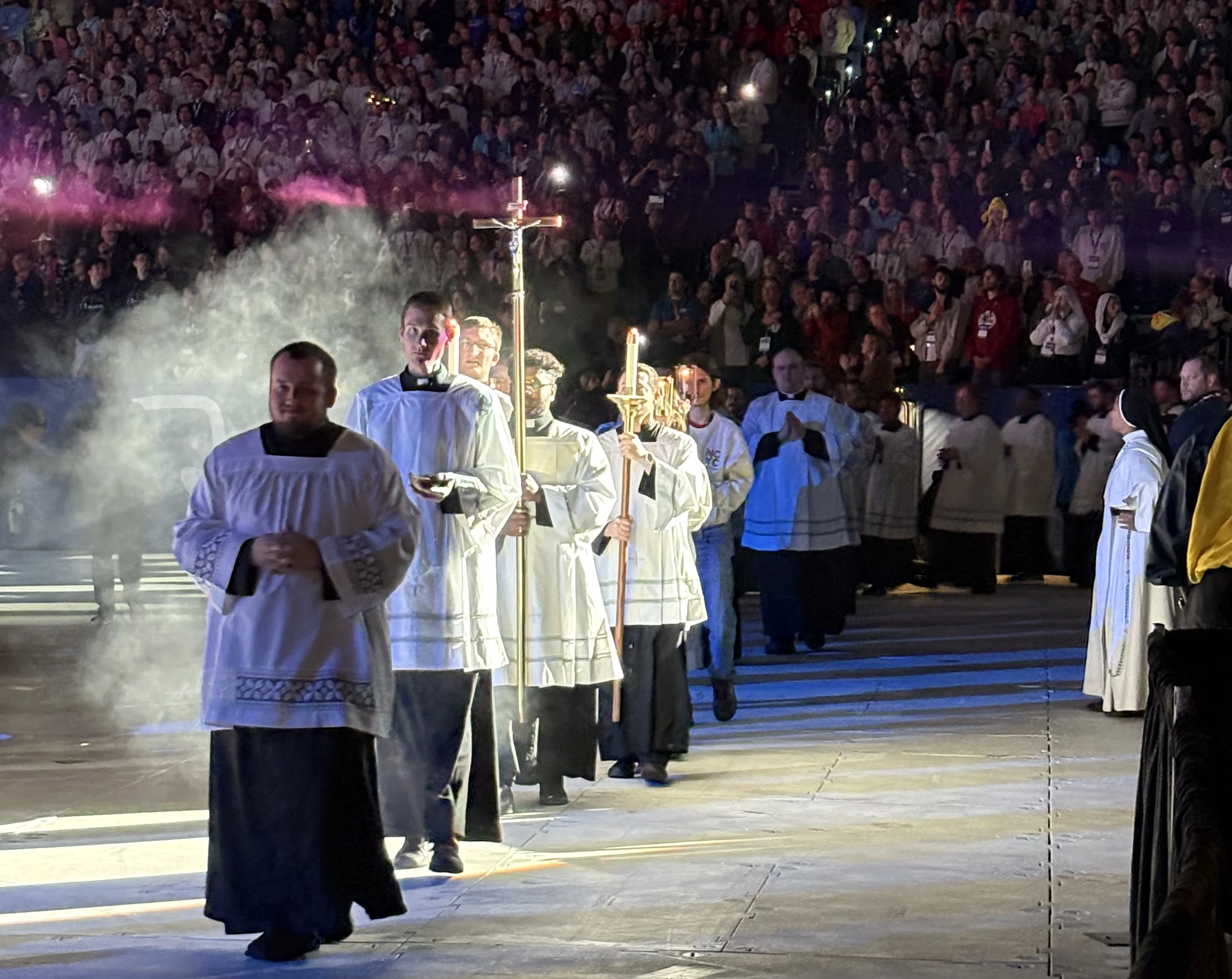 Priests process into Lucas Oil Stadium on Nov. 22, 2025, for the concluding Mass in Lucas Oil Stadium at the National Catholic Youth Conference in Indianapolis.?w=200&h=150