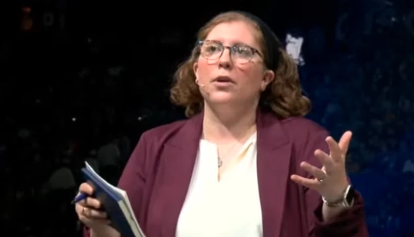 Moderator Katie McGrady asks a question of Pope Leo XIV during his dialogue with youth on Nov. 21, 2025, at the National Catholic Youth Conference in Indianapolis. | Credit: EWTN YouTube/Screenshot