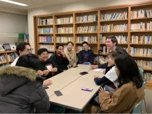 Students and young people at Tokyo's Sophia University discuss the Nov. 23-26 2019 visit of Pope Francis to Japan. 