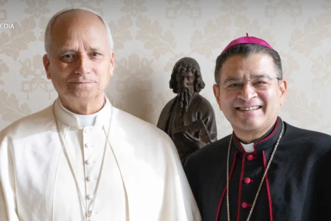 Pope Leo and Bishop Rolando Álvarez on Nov. 13, 2025