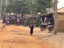 Residents of Adunu line up to cast their ballots in Adunu Feb. 25, 2023.