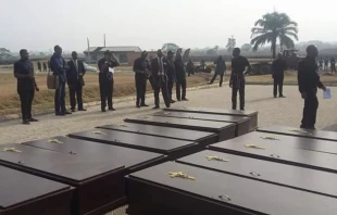 Some of the coffins of 73 Christians from Benue State, central Nigeria, massacred by Fulani jihadists in 2018. Credit: International Society for Civil Liberties and Rule of Law
