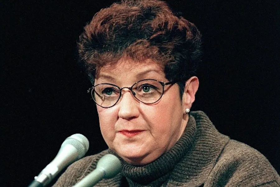 Norma McCorvey testifies before a US Senate Judiciary Committee subcommittee during hearings on the 25th anniversary of Roe v. Wade on Capitol Hill in Washington, DC. ?w=200&h=150