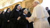 Pope Leo XIV receives cloistered Augustinian nuns at the Vatican on Nov. 13, 2025.