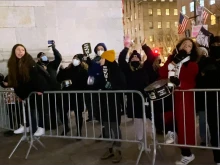 Pro-abortion demonstrators yelled obscenities at people leaving a pro-life vigil at St. Patrick's Cathedral in New York City on Jan. 22, 2022.