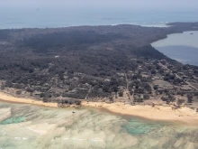 Heavy ash fall is seen over Tonga, Jan. 17, 2022, several days after a volcanic eruption.
