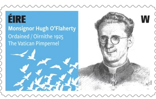 A new stamp issued by the Irish postal service honors Monsignor Hugh O’Flaherty, who saved 6,500 news in Rome during World War II. Credit: An Post