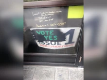 Pro-abortion vandalism at Incarnation Catholic Church in Centerville, Ohio, ahead of the Nov. 7, 2023, vote on Issue 1 in the state.