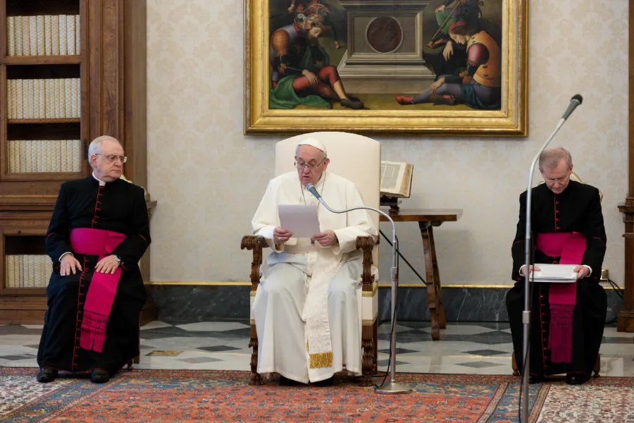 Pope Francis speaks during a general audience in the library of the Apostolic Palace. ?w=200&h=150