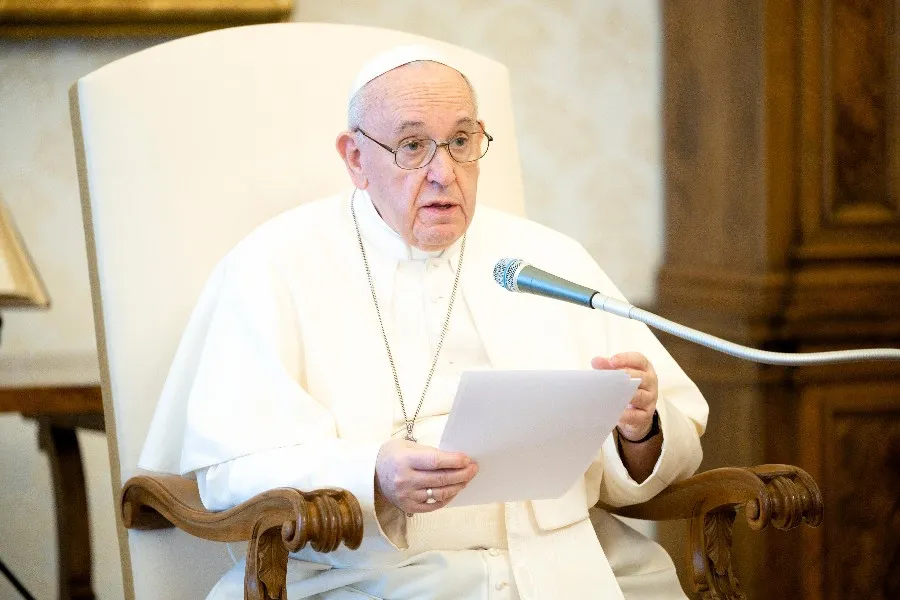 Pope Francis gives a general audience address in the library of the Apostolic Palace. ?w=200&h=150