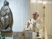 Pope Francis celebrates Mass in the chapel of the Casa Santa Marta May 7, 2020. 