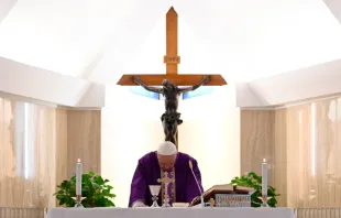 Pope Francis offers Mass in Casa Santa Marta on March 12, 2020.   Vatican Media/CNA.