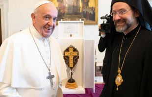 Pope Francis and Metropolitan Job of Telmessos during the audience Pope Francis gave to the delegation of the Ecumenical Patriarchate on June 28 -