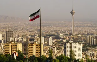 Tehran skyline with flag.   Shutterstock.
