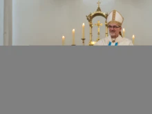 Cardinal Pierbattista Pizzaballa, Latin patriarch of Jerusalem, delivers his homily at a Mass in celebration of the feast day of Our Lady, Queen of Palestine and the Holy Land at the shrine dedicated to her at Deir Rafat on Sunday, Oct. 29, 2023.