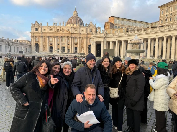 Father Raffaele Grimaldi, center, with volunteers from Italian prisons at the Jubilee of Prisoners. Credit: Photo courtesy of Father Raffaele Grimaldi