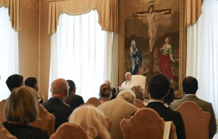 Pope Leo XIV addresses a delegation of political representatives and civic leaders from the Diocese of Créteil, France, on Aug. 28, 2025, at the Vatican. Credit: Vatican Media