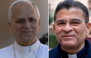 Pope Leo XIV and Bishop Rolando Álvarez, bishop of Matagalpa and apostolic administrator of Estelí, Nicaragua. Credit: Daniel Ibáñez/EWTN News