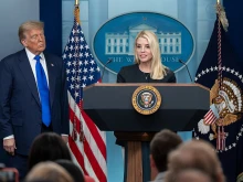 President Donald Trump holds a press conference with Attorney General Pam Bondi and Deputy Attorney General Todd Blanche in the James S. Brady Press Briefing Room on Friday, June 27, 2025.