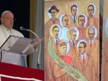 Pope Francis at the Sunday, Nov. 19, 2023, Angelus and martyrs beatified in Seville on Nov. 18, 2023.