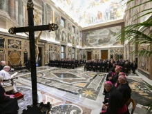 Pope Francis speaks with Spanish clergy and seminarians on Jan. 30, 2025, at the Vatican.