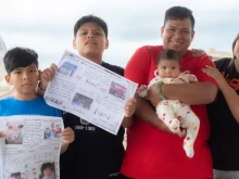 The family of Miguel Ángel, the child baptized by Pope Francis at Gemelli Hospital in Rome on March 31, 2023.