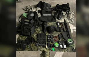 An undated police photo shows evidence allegedly recovered from Joshua Michael Richardson’s car after threats police say he made against St. Michael’s Abbey in Silverado, California. Credit: Orange County Sheriff’s Department