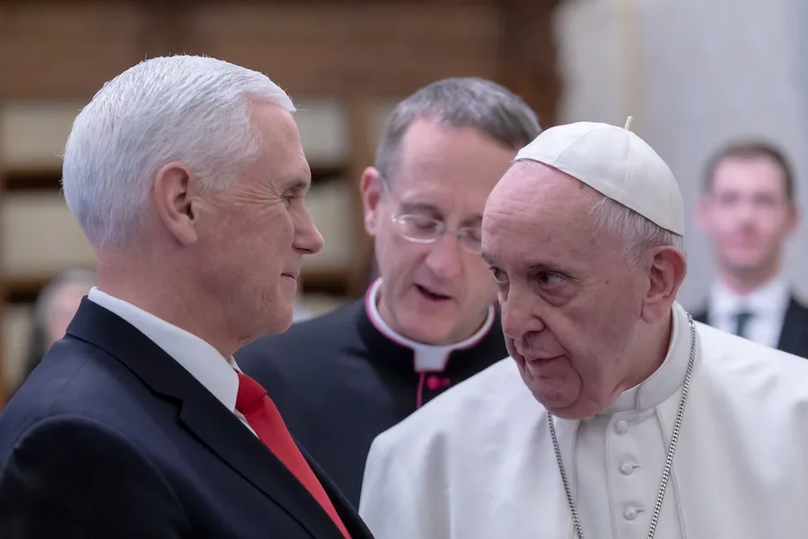 Pope Francis talks at the Vatican Jan. 24, 2020, with U.S. Vice President Mike Pence. ?w=200&h=150