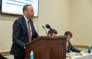 Peter Flew, a lawyer and writer, says at a congressional briefing Nov. 20, 2025, that he collected evidence and witness statements regarding government persecution of the Apostolic Church in Armenia. Credit: Photo courtesy of George Goss/Image Herder