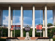 A display opposing the passage of the anti-terrorism law under which the nuns have been charged, at the University of the Philippines in Quezon City, June 17, 2020.