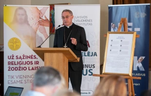 Archbishop Georg Gänswein speaks at a conference on the Šiluva Declaration in Šiluva, Lithuania, on Sept. 4, 2024. Credit: Juozas Kamenskas
