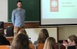 Simon Schwarz, head of the Caritas Vilnius Convicts Consultation Center, talks to university students  in Vilnius, Lithuania.