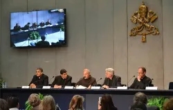 Monsignor Slawomir Oder and Father Giovangiuseppe Califano at the Holy See Press Office on APril 22, 2014. ?w=200&h=150