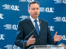 Israeli Ambassador to Poland Yacov Livne speaks with students and faculty at the John Paul II Catholic University of Lublin, Poland, on June 21, 2022.