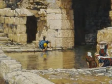The blind man from birth washes his eyes in the Pool of Siloam