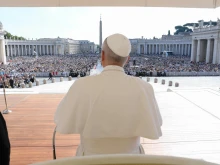 Pope Leo XIV presides over his weekly general audience in St. Peter’s Square at the Vatican on Sept. 17, 2025.