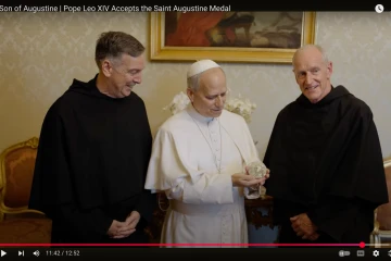 Pope Leo XIV accepts the Medal of St. Augustine