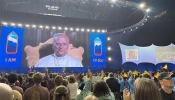 Pope Leo XIV speaks to teenagers during a digital encounter at Lucas Oil Stadium in Indianapolis during the 2025 National Catholic Youth Conference (NCYC) on Nov. 21, 2025.