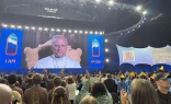Pope Leo XIV speaks to teenagers during a digital encounter at Lucas Oil Stadium in Indianapolis during the 2025 National Catholic Youth Conference (NCYC) on Nov. 21, 2025.