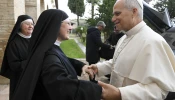 Pope Leo XIV meets with the Augustinian nuns of Montefalco on Nov. 20, 2025, in Italy.