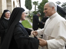 Pope Leo XIV meets with the Augustinian nuns of Montefalco on Nov. 20, 2025, in Italy.