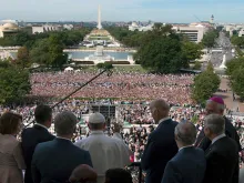 Pope Francis speaks from the Speaker's Balcony of the U.S. Capitol, Sept. 24, 2015. 