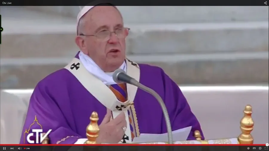 Pope Francis celebrates Mass at Piazza Plebiscito in Naples on March 20, 2015. CTV screenshot.?w=200&h=150